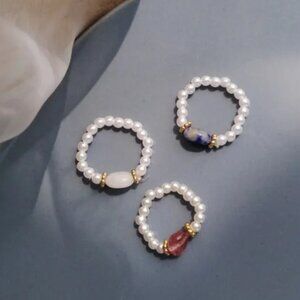 3 Piece Pearl beads and decorative stone Rings